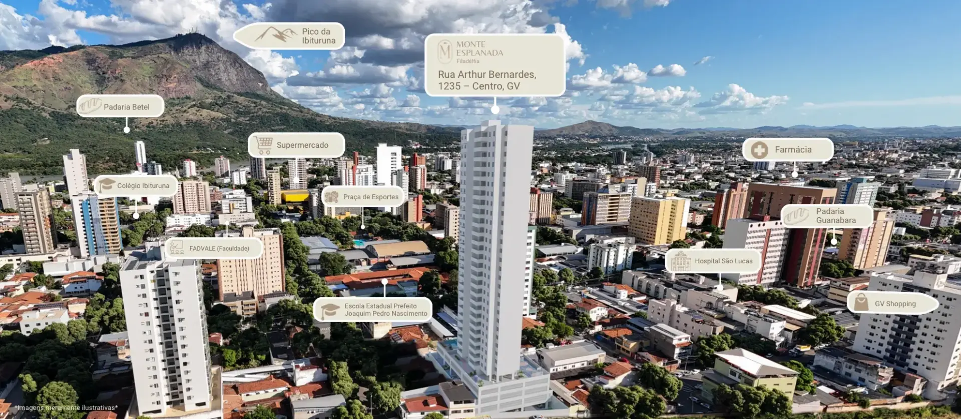 Vista aérea do Monte Esplanada com o Pico do Ibituruna ao fundo